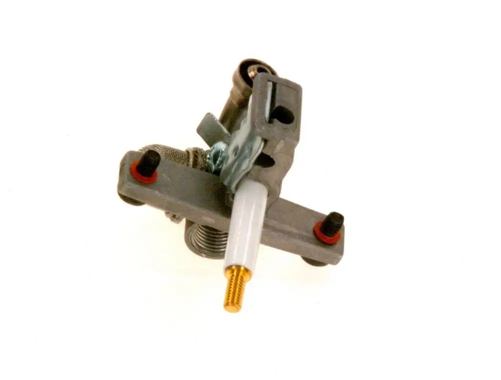 Bosch Zündbrenner aus Metall mit silberner und schwarzer Oberfläche, angeordnet mit Verbindungselementen und einer Schraubverbindung an der Unterseite.